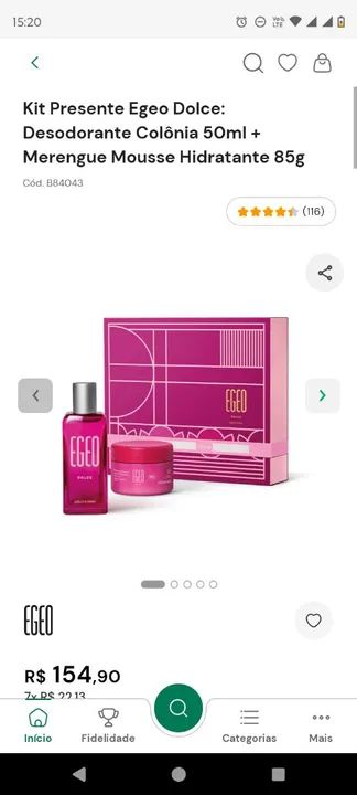 Kit Presente Egeo Dolce Desodorante Colônia + Mousse Hidratante