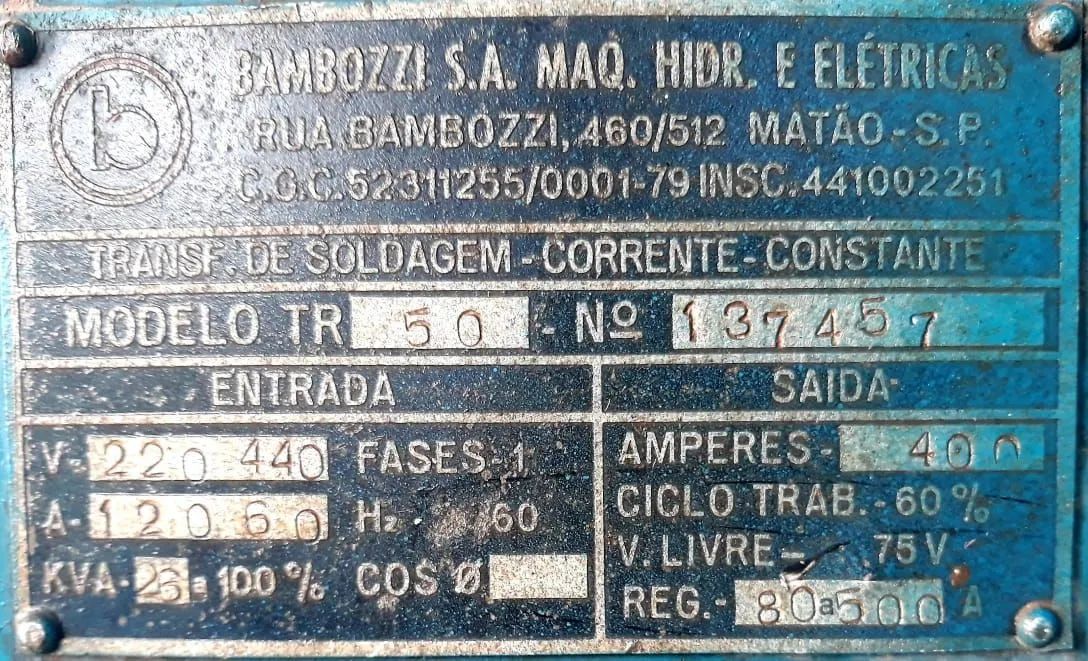 Máquina de Solda Bambozzi TR 50 - Transformador Corrente Constante. 500A, 220V monofásica. - Foto 4