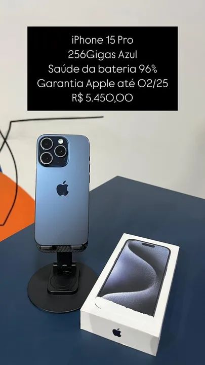 IPhone 15 Pro 256GB Azul Saúde de bateria 96% Garantia Apple 02-25