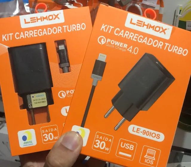 Carregador Turbo Lehmox com cabo para iphone incluso