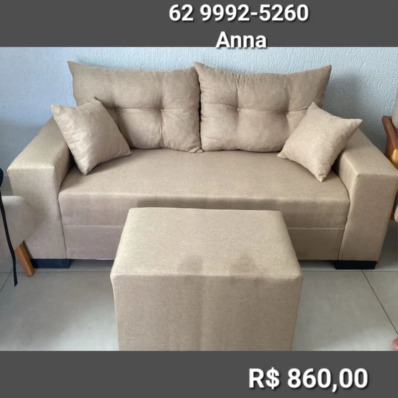 Sofá três lugares - tecido linho cod. 010