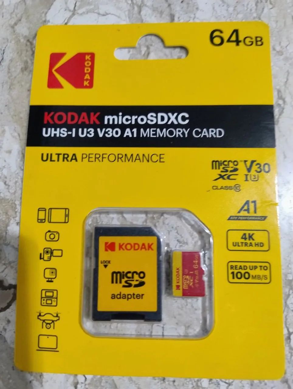 Cartão de Memória MicroSDXC Kodak 64GB UHS-I U3 V30 A1