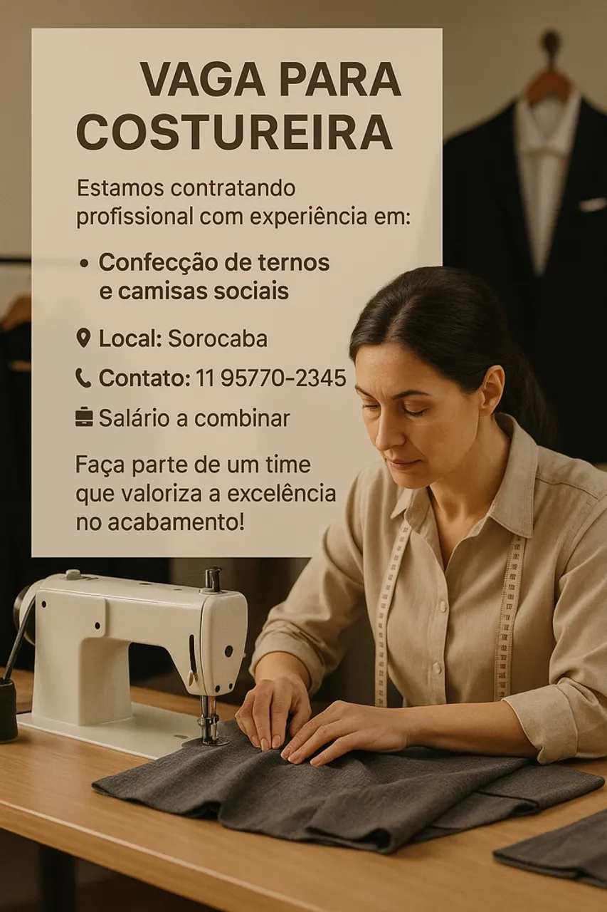 Vaga Confecção de ternos e camisas sociais