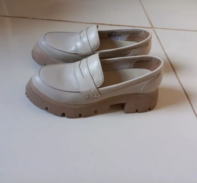 Mocassim Tratorado Couro Off White 35 - Foto 2