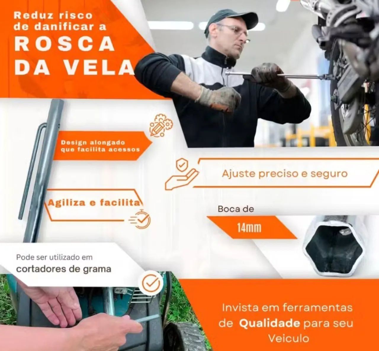 Chave De Vela Longa 14mm para carro Renault Logan Sandero Kwid - Foto 3