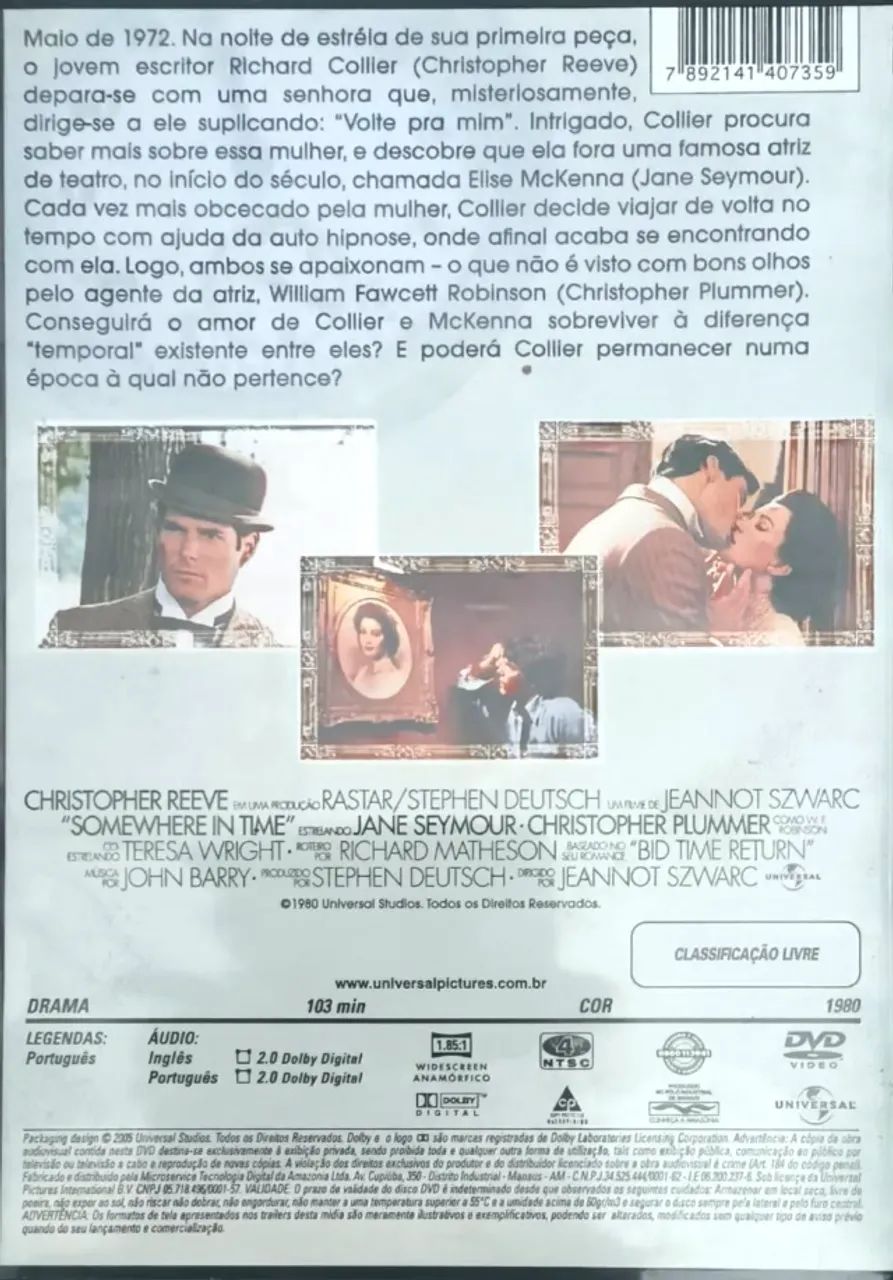 DVD Em Algum Lugar do Passado - Christopher Reeve e Jane Seymour - Foto 2