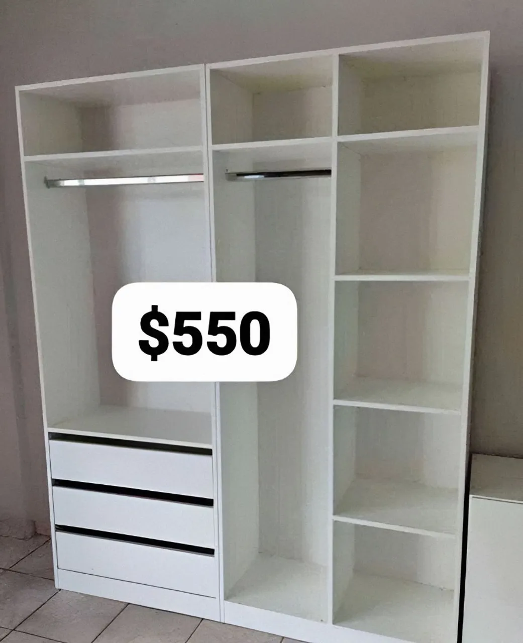 Closet 100% MDF Branco com Gavetas - R$550
