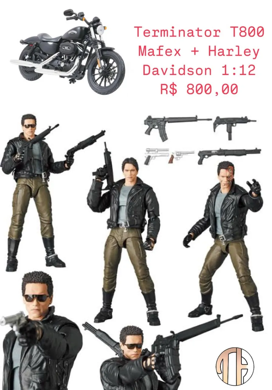 Exterminador do Futuro T800 Terminator Mafex + Moto Harley Davidson 1:12