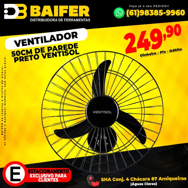 Ventilador 50cm de Parede Preto Ventisol