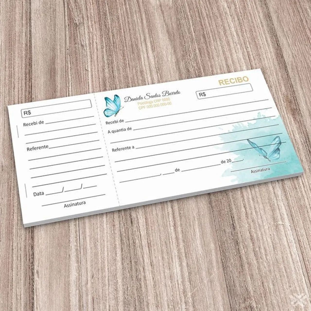 Bloco de Recibo Personalizado - Psicóloga - Borboleta