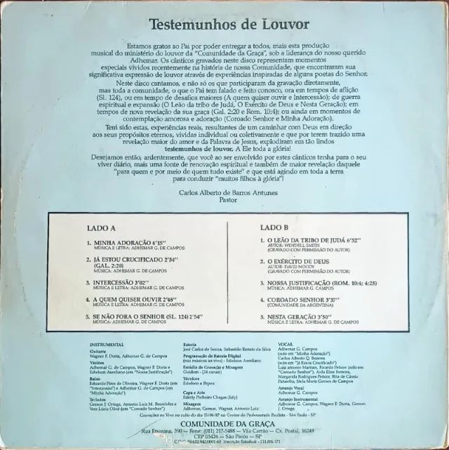 Lp Disco Vinil Gospel Evangélico Comunidade Da Graça - Testemunhos De Louvor - com encarte - Foto 2