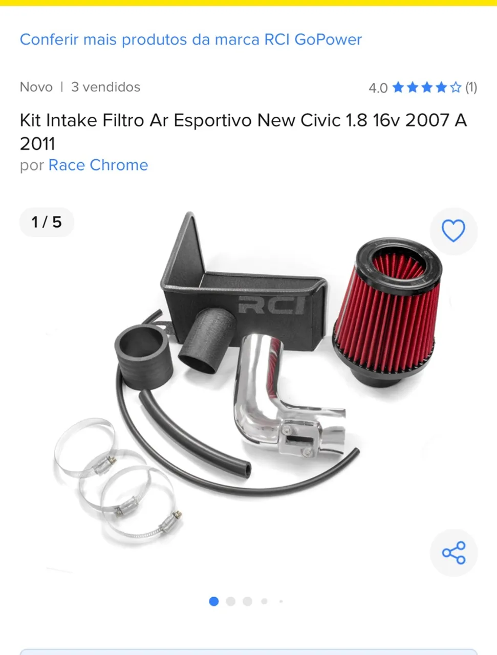 Kit intake filtro de ar esportivo 