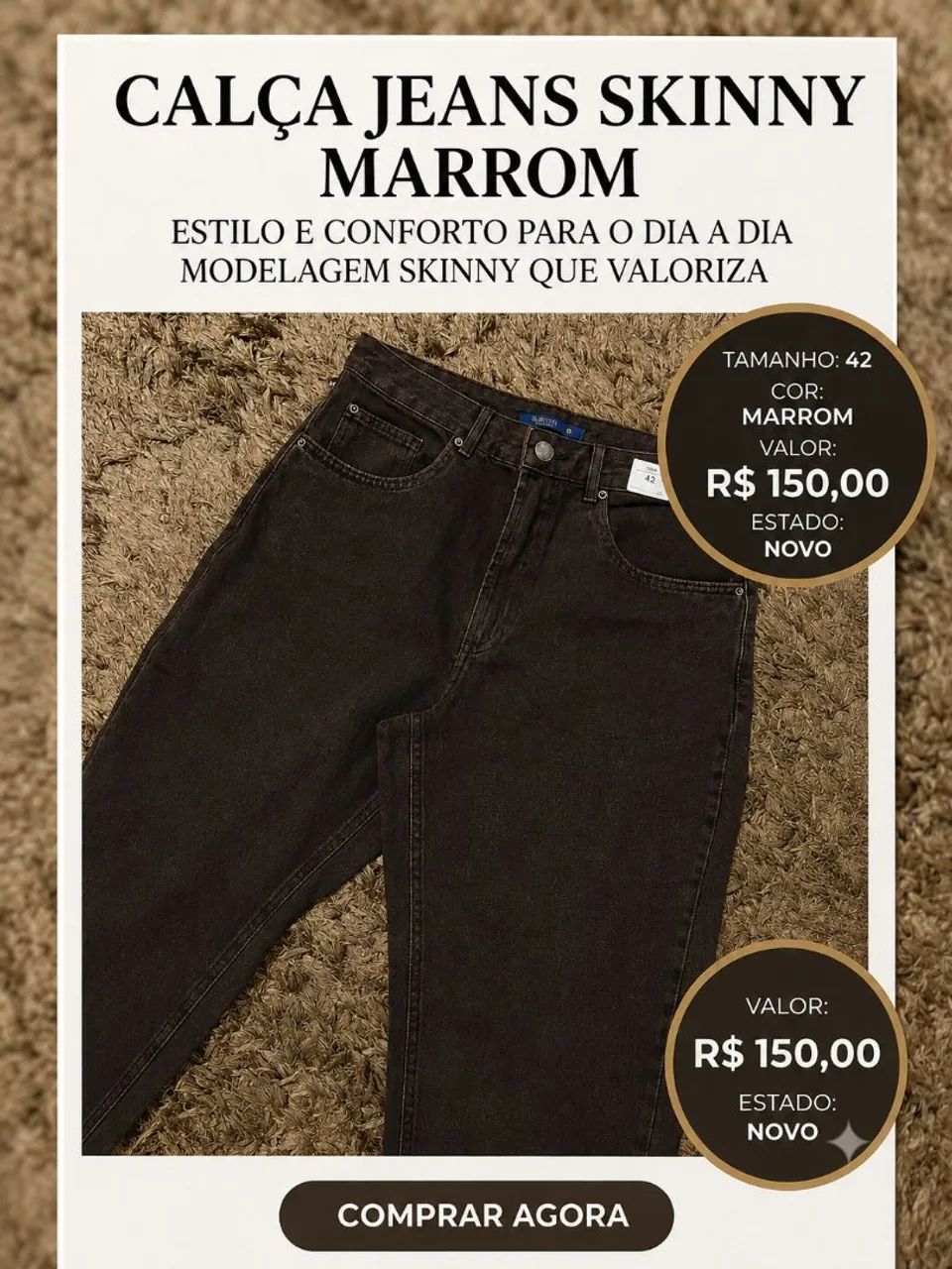Calça jeans marrom escuro 