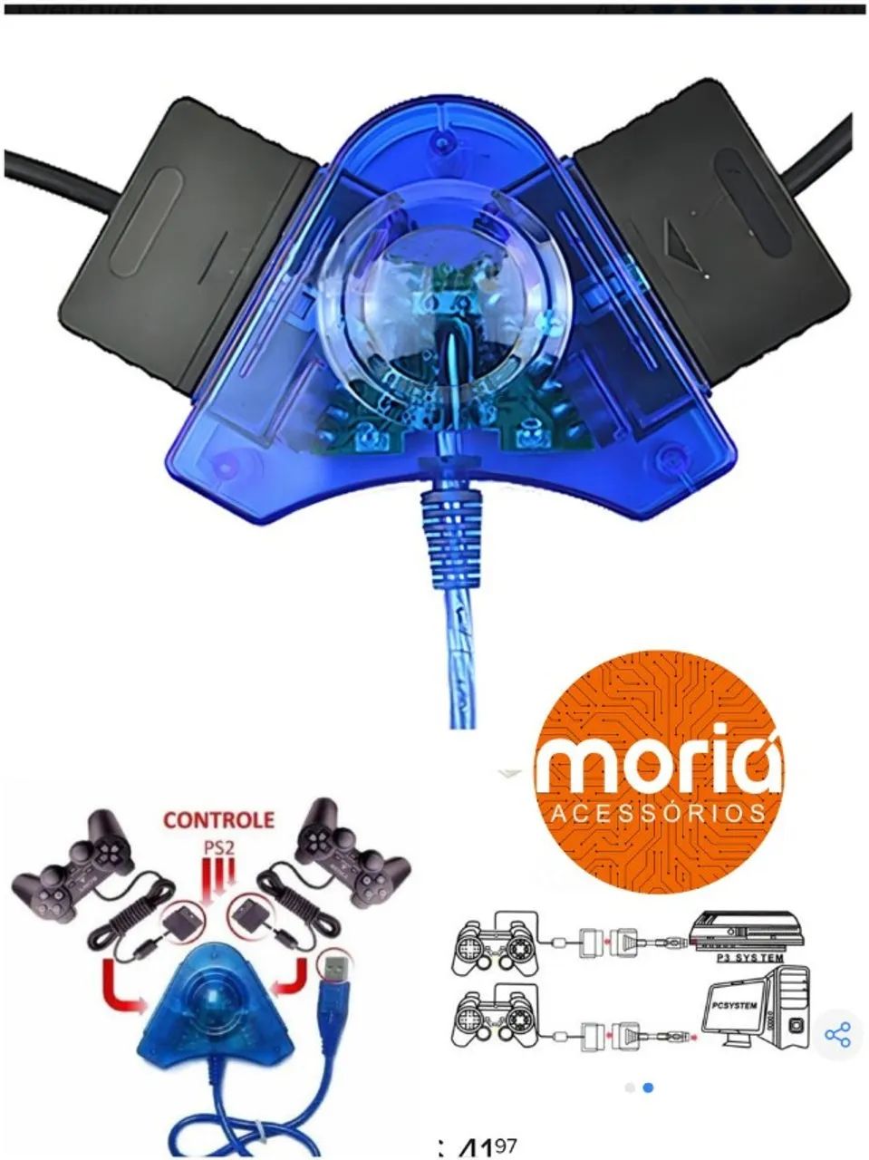 Adaptador de 2 Controles para PS2 PC e Notebook - Foto 2