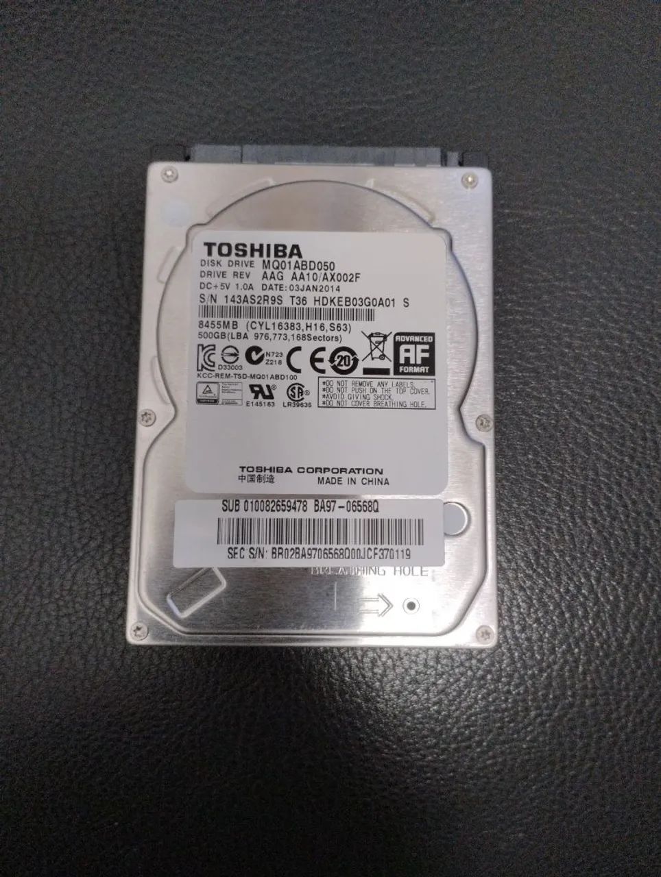 HD Toshiba 500gb notebook 