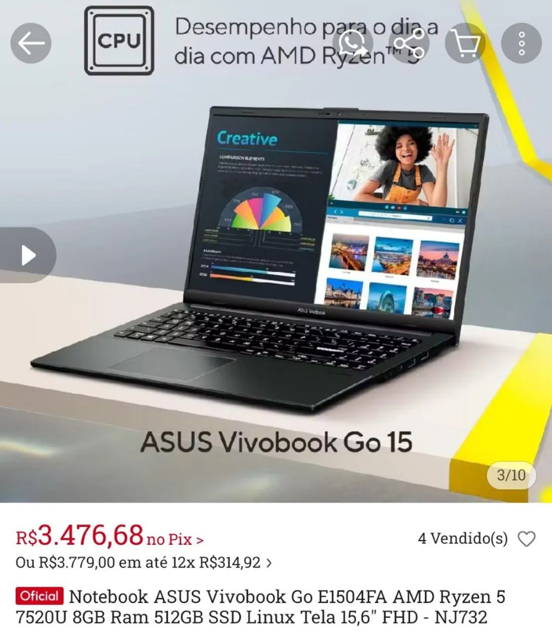 Notebook vivobook AMD Ryzen 5 (preço pra vender ligeiro) - Foto 3