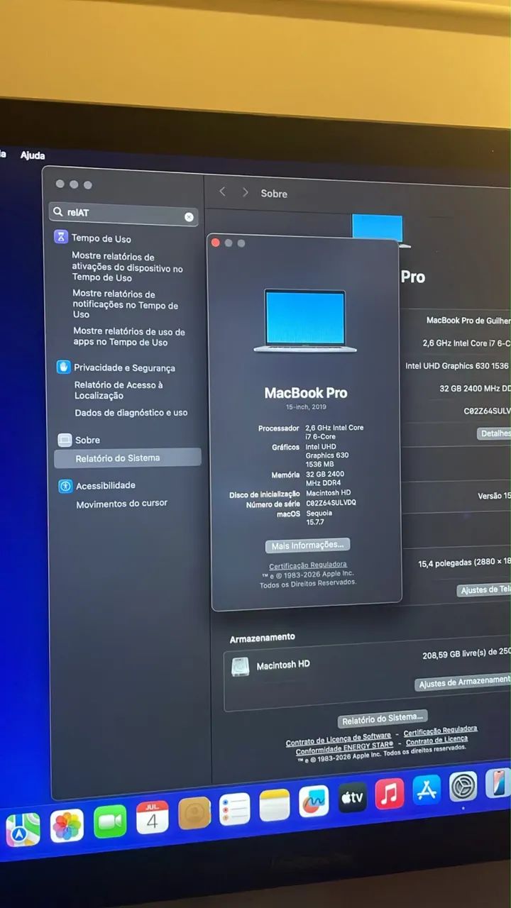 MacBook Pro 15 Retina 2019 i7 32GB 512 SSD Radeon Pro 560X