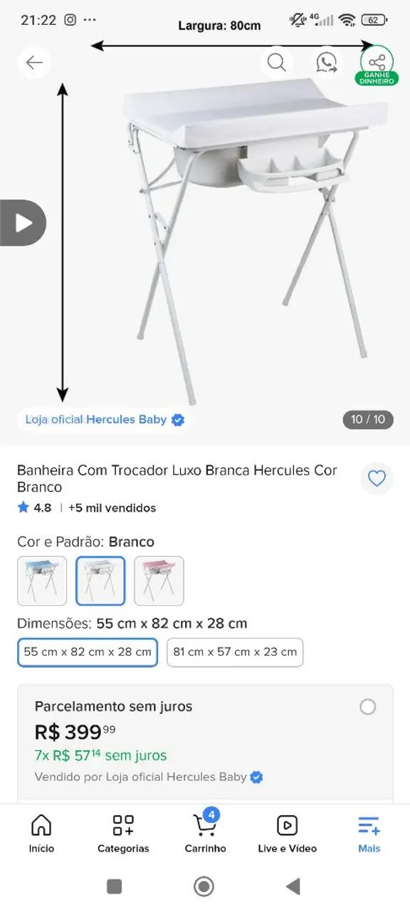 Banheira com trocador e rede de proteção