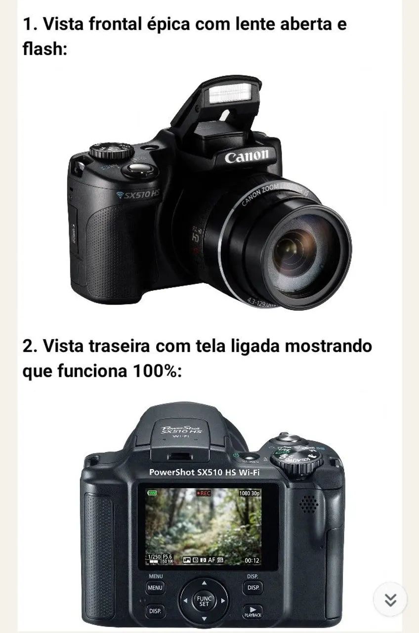 Canon SX510 HS Wi-Fi 30x Zoom Full HD 12.1MP - Semi Profissional