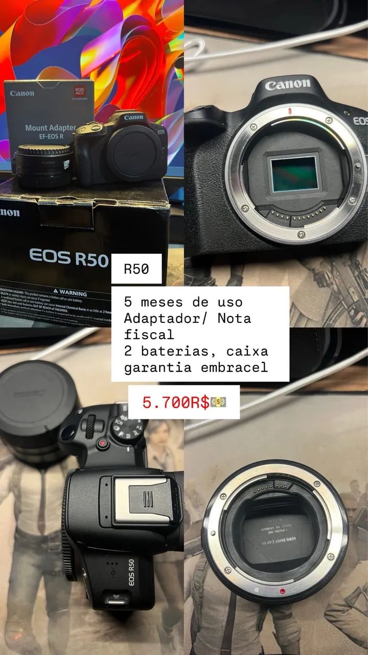 Cânon R50 com adaptador NOVA - Foto 2