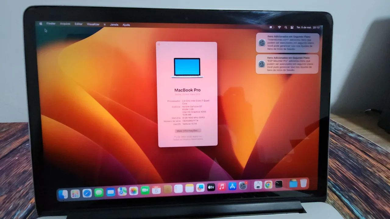 Macbook Pro 15 Retina A1398 i7 8GB 256SSD Nvidia Osx Ventura