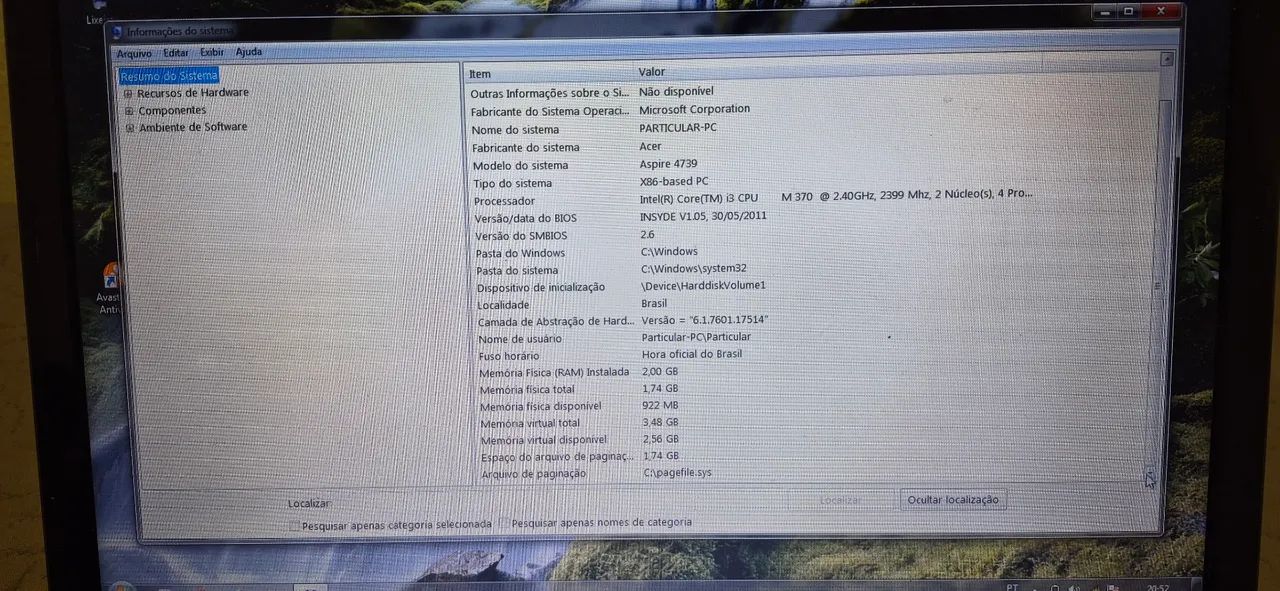 Notebook acer Windows 7
