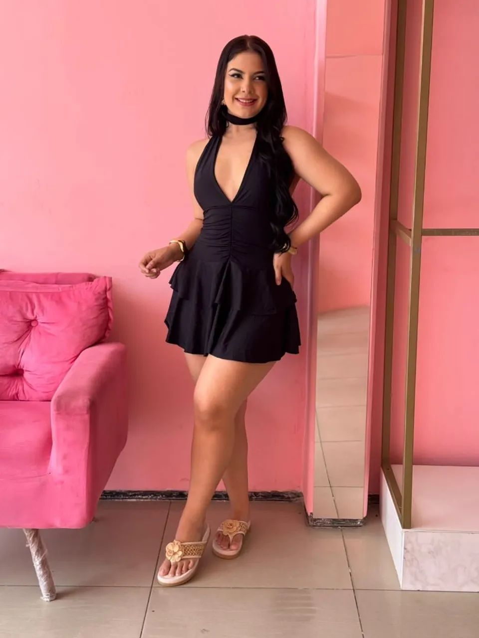 Vestido/ macacão com decote no Tecido Poliamida Tamanho único (36 ao 42) cores variadas