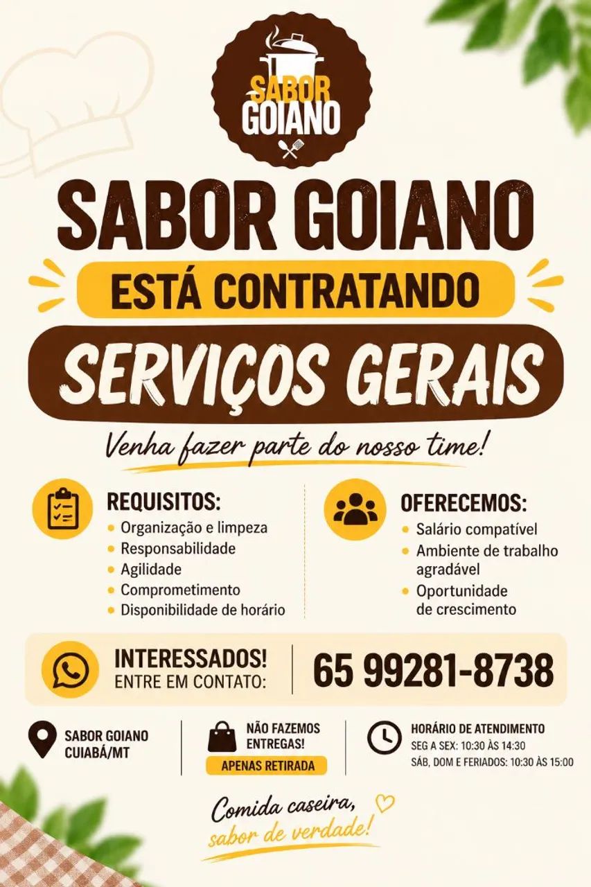 FAÇA PARTE DA NOSSA EQUIPE SABOR GOIANO
