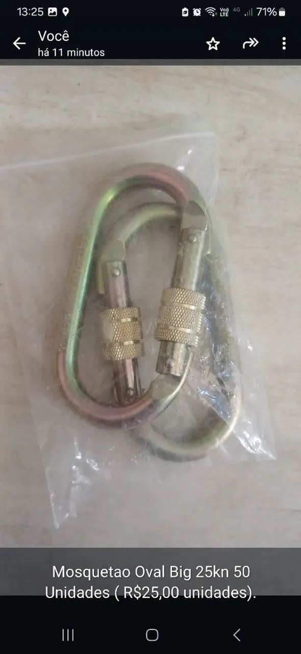 Mosquetão Oval com travamento em rosca 25kn Bigcompras. Kit com 10 unidades. - Foto 2