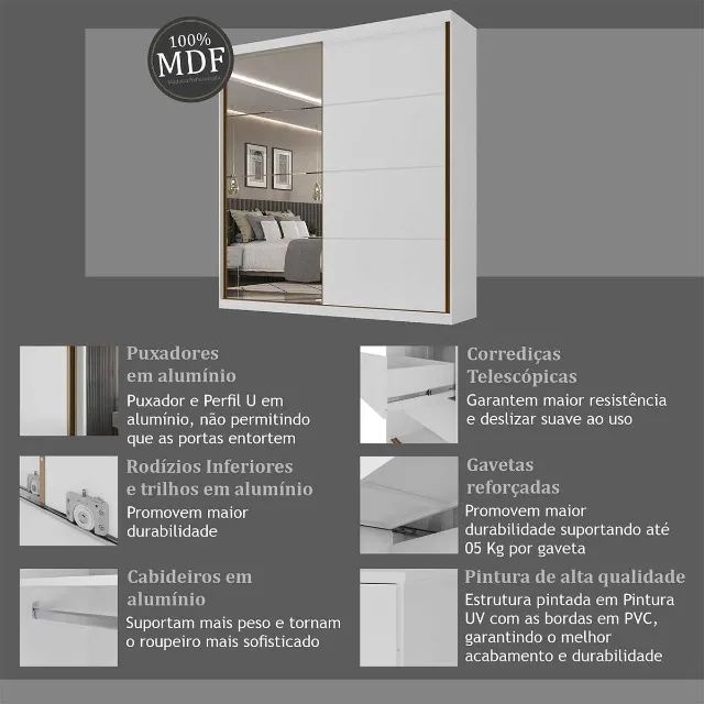 Roupeiro MDF 2 portas de correr em perfeito estado - Foto 3