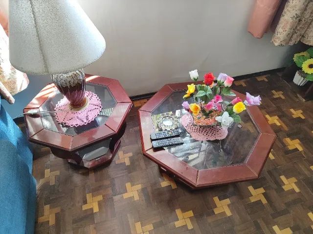 Conjunto de Mesas de Sala em Madeira e Vidro (Octogonal) - Foto 2