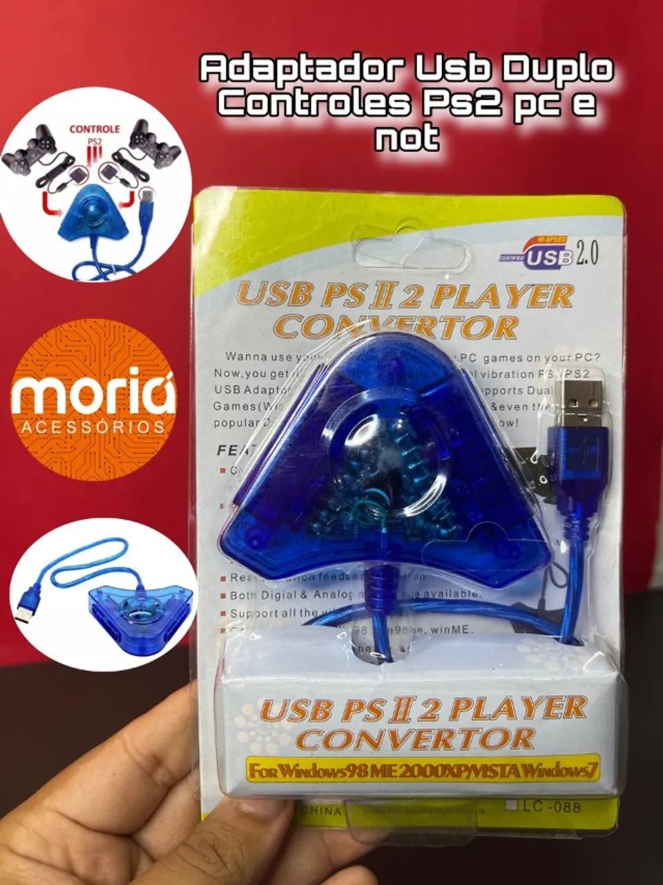 Adaptador de 2 Controles para PS2 PC e Notebook - Foto 4