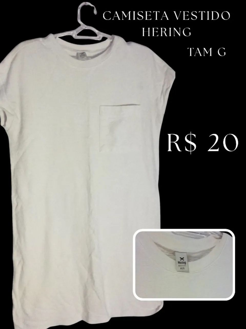 Vestido camiseta Hering branco G