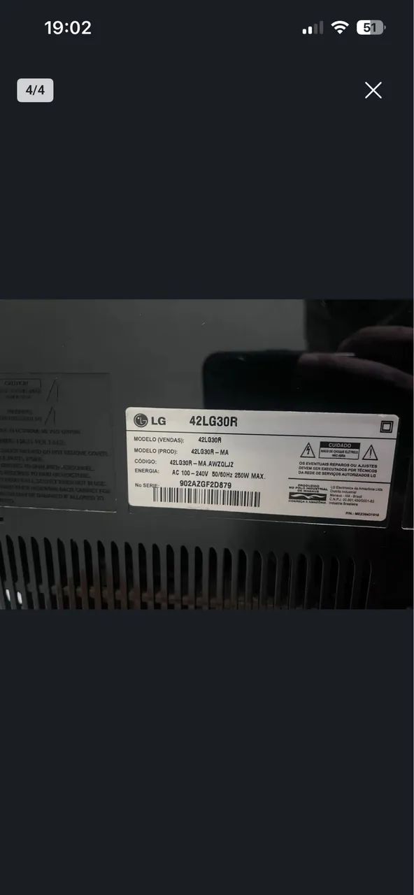 TV LG 42P com defeito
