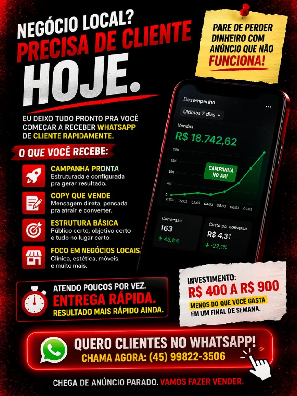 Precisa de clientes rápido? Eu deixo seu anúncio pronto