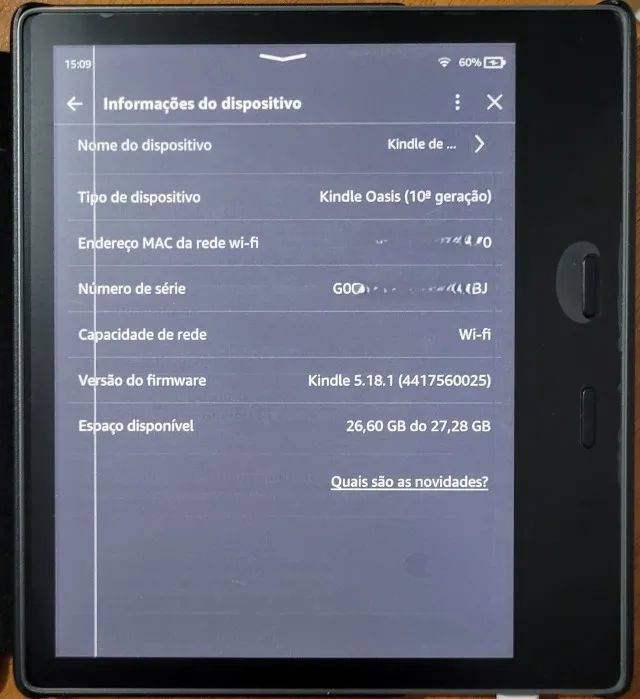 Leitor Kindle Oasis 10ª Geração 32GB Amazon e-reader