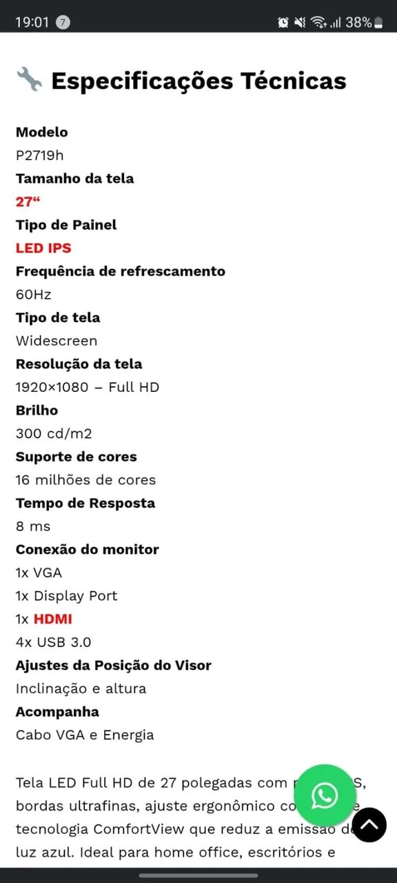 Monitor Dell 27´ LED FULL HD - Foto 2