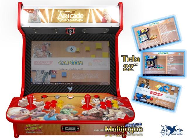 Arcade Bartop Fliperama Multijogos Retro Tema: Street Fighter ll com 7050 jogos Tela: 22"