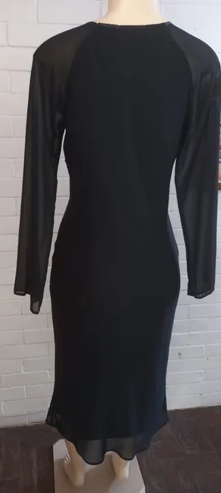 Vestido Preto Feminino Manga Longa Elegante Tamanho 40 Midi - Foto 3