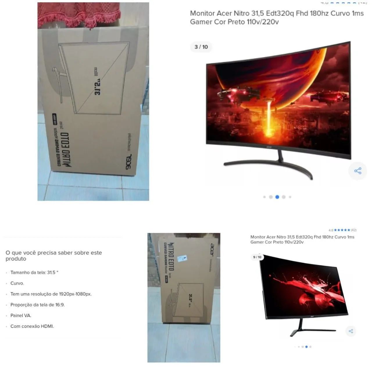 Monitor Gamer Acer Nitro 31.5 Curvo 180Hz FHD