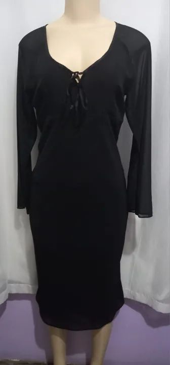 Vestido Preto Feminino Manga Longa Elegante Tamanho 40 Midi - Foto 2