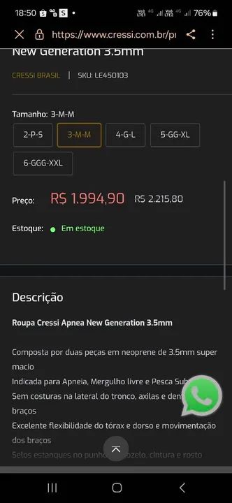 Fato de Mergulho Cressi Apnea - Tamanho M - Foto 6