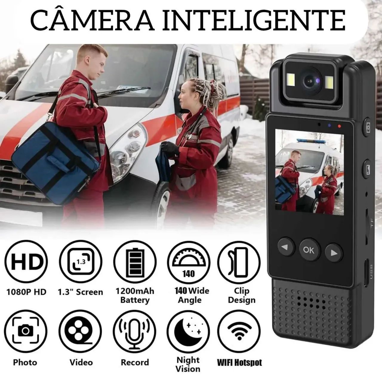 Body Cam Câmera Corporal Full HD 1080P - WIFI - Foto 6