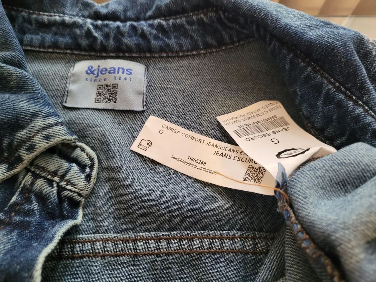Camisa masculina jeans com mangas acetinada - Foto 4