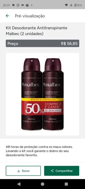 Kit Desodorante Antitranspirante Malbec - 2 unidades