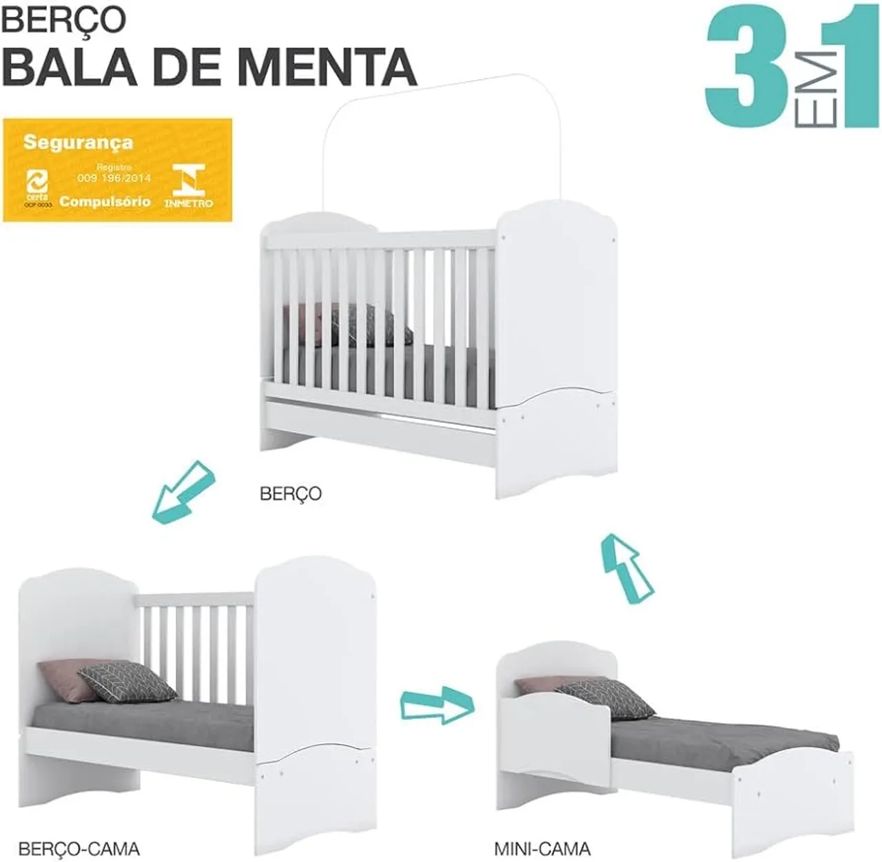 Berço Bala de Menta 3 em 1