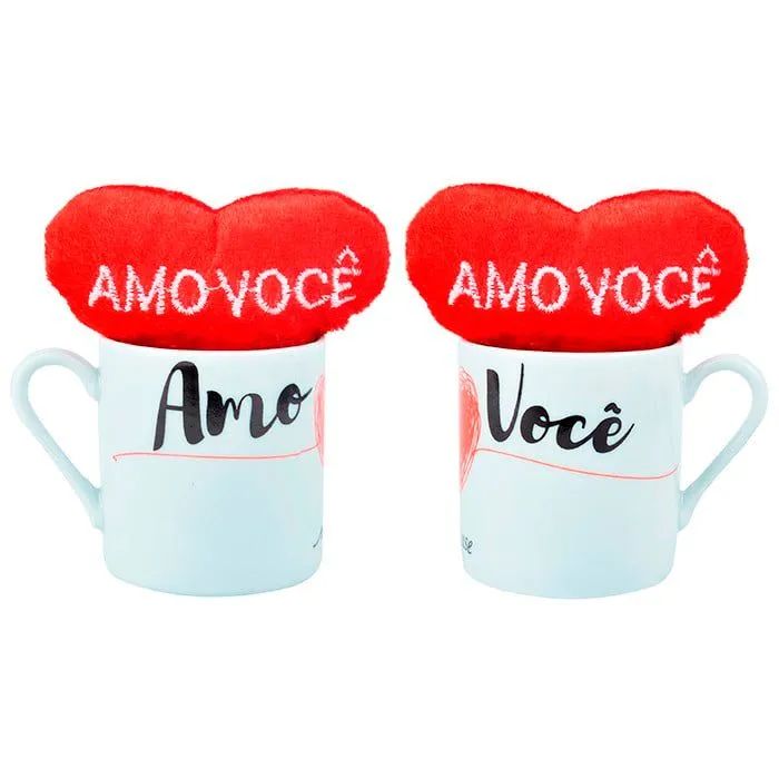 Mini Caneca de Cerâmica com Coração de Pelúcia escrito Amo Você - Foto 3
