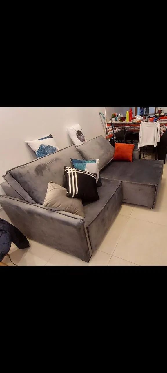 Sofá cinza de 3 lugares 2,10m retrátil apoio de braço slim - Foto 3