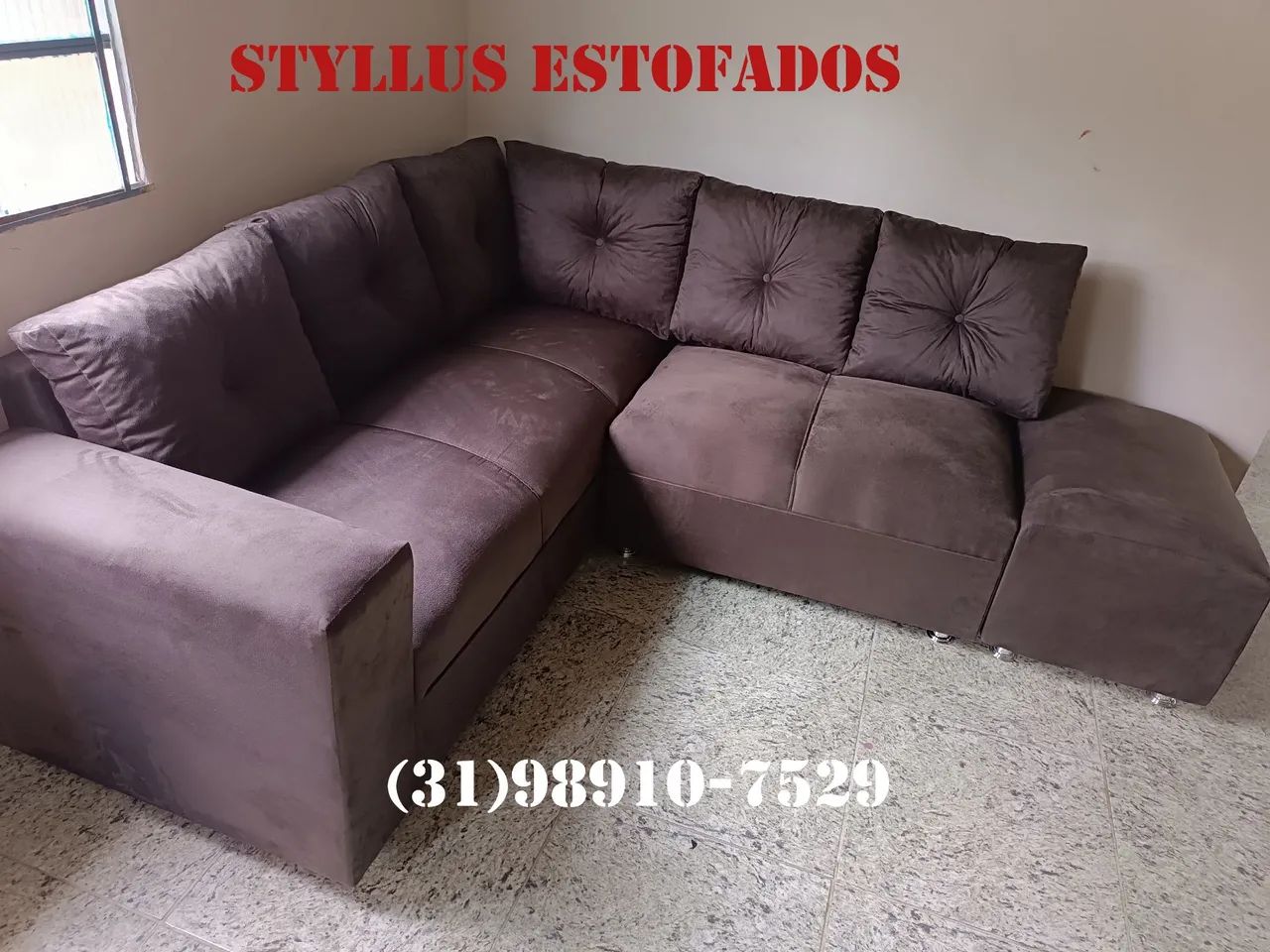 Sofá de Canto Suede Marrom - Novo!