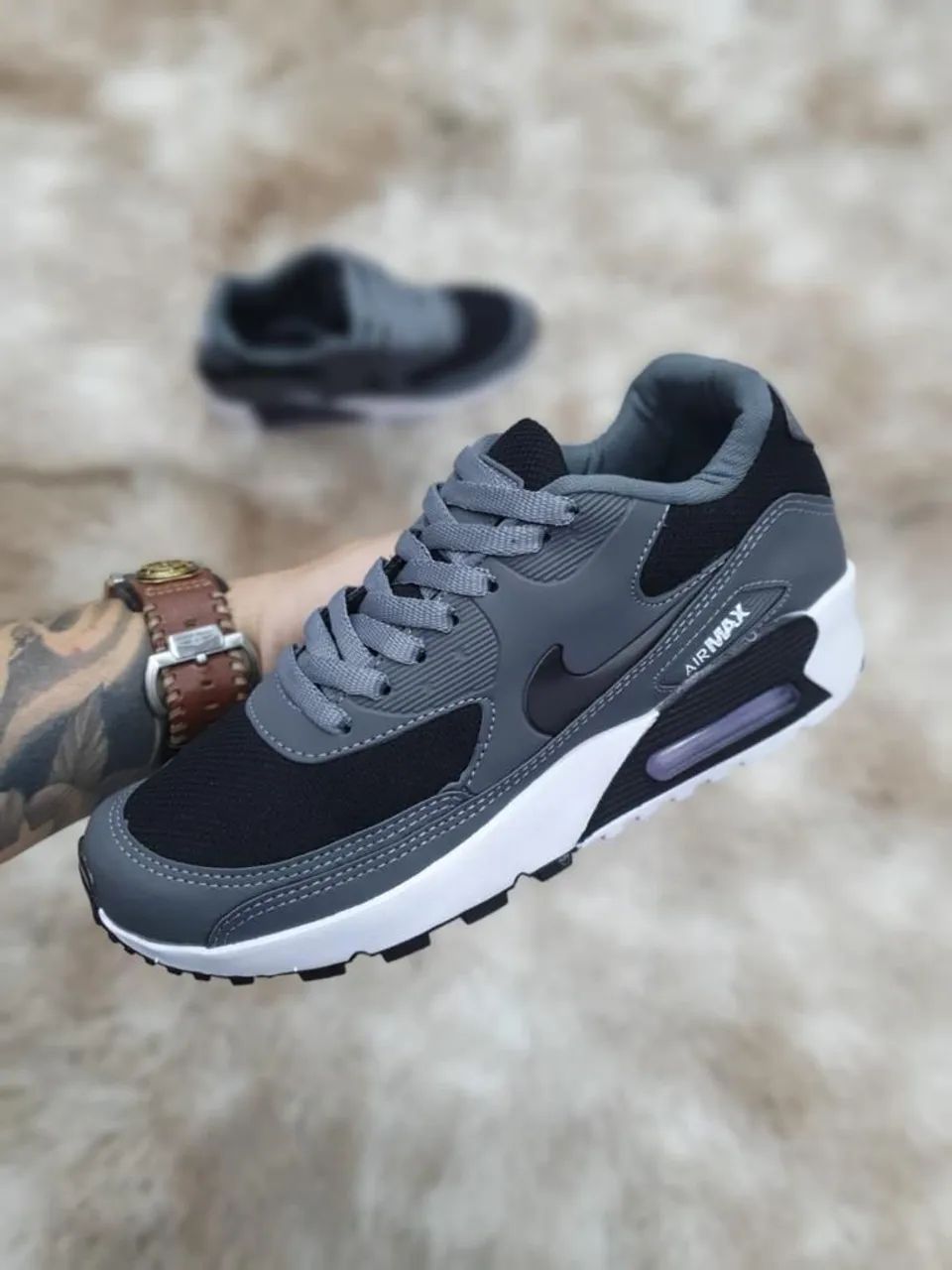 Tênis Air Air Max 90 Cinza Com Preto Tênis Nike Air Max 90 Cinza E